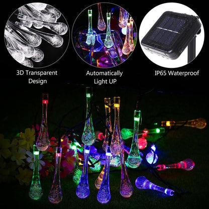 Solar Water Drop String Lights Outdoor Waterproof Garden Patio Decorative Lighting