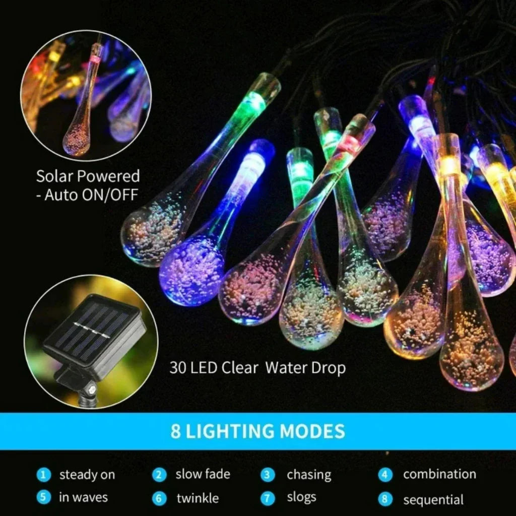 Solar Water Drop String Lights Outdoor Waterproof Garden Patio Decorative Lighting