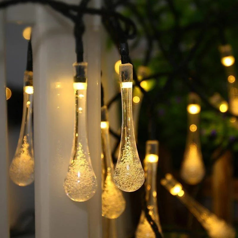 Solar Water Drop String Lights Outdoor Waterproof Garden Patio Decorative Lighting