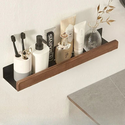 Solid Wood Bathroom Organizer Shelf No Drill Storage Solution