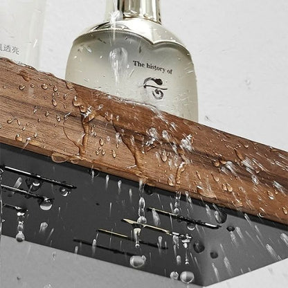 Solid Wood Bathroom Organizer Shelf No Drill Storage Solution