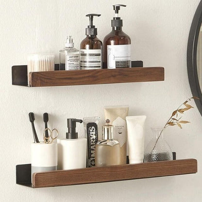 Solid Wood Bathroom Organizer Shelf No Drill Storage Solution