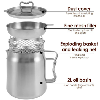 Stainless Steel Frying Pot Oil Filter Nonstick Deep Fry Cooker