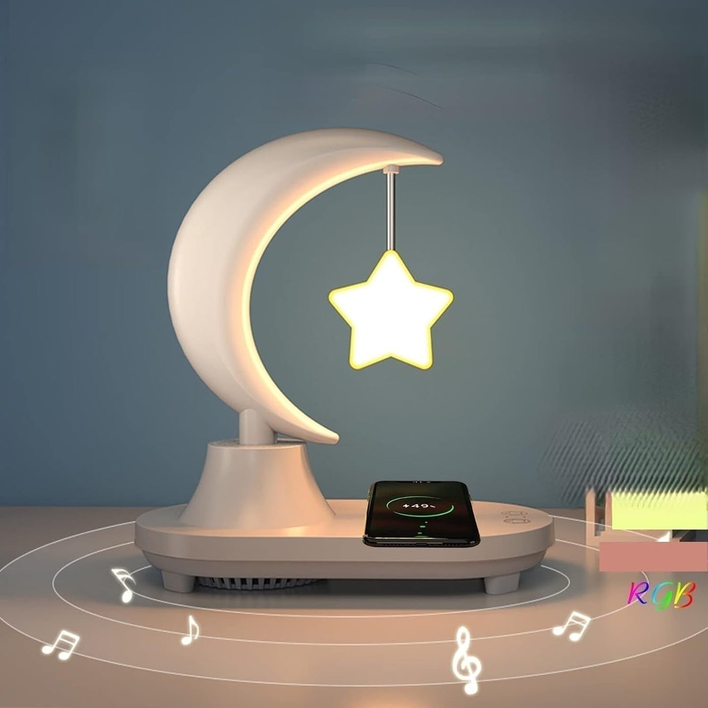 Star Bird Shaped LED Table Lamp Bluetooth Speaker Qi Wireless Charging