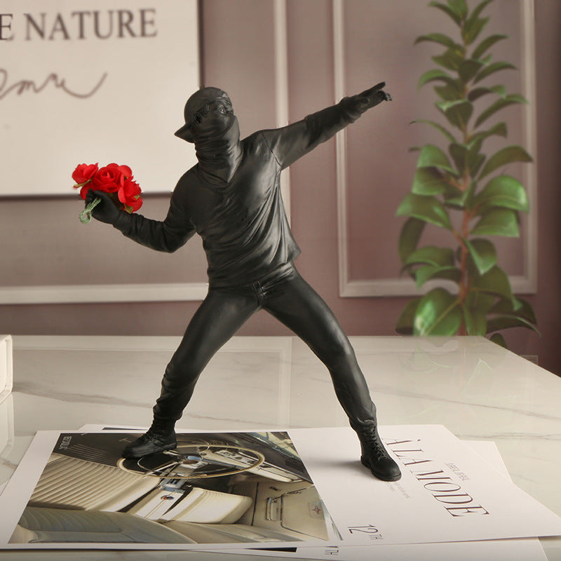 Street Art Sculpture Flower Vandal Resin Statue Modern Urban Home Decor