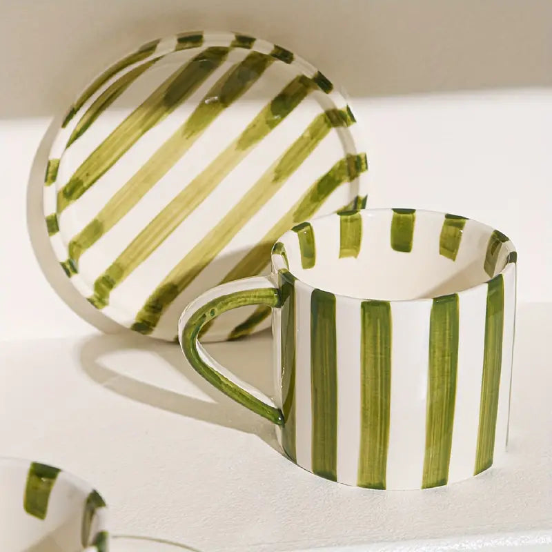 Striped Coffee Mug Saucer Set Modern Ceramic Coffee Cup Tea Cup Plate Set