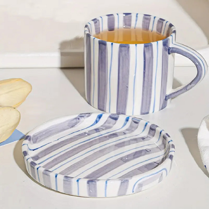 Striped Coffee Mug Saucer Set Modern Ceramic Coffee Cup Tea Cup Plate Set