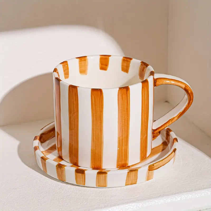 Striped Coffee Mug Saucer Set Modern Ceramic Coffee Cup Tea Cup Plate Set