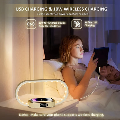 Stylish Multifunction Desk Lamp with Wireless Charging Station and LED Clock