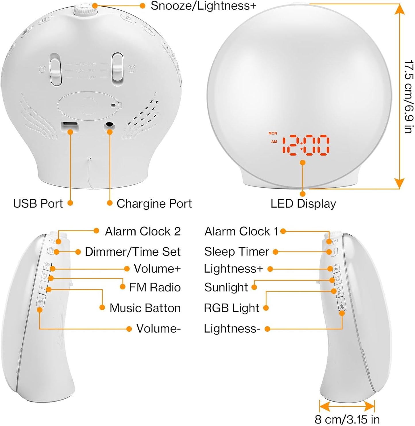 Sunrise Light Alarm Clock Multifunction Smart Wake Up Lamp