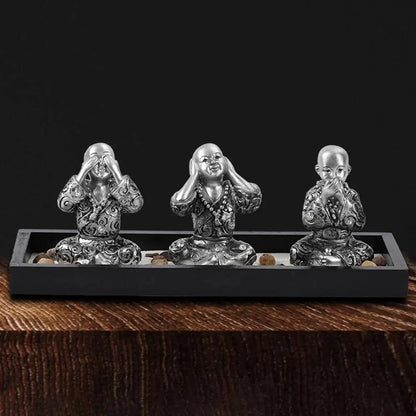 Three Monk Figurines Sandstone Kung Fu Monk Statues for Home Garden and Office