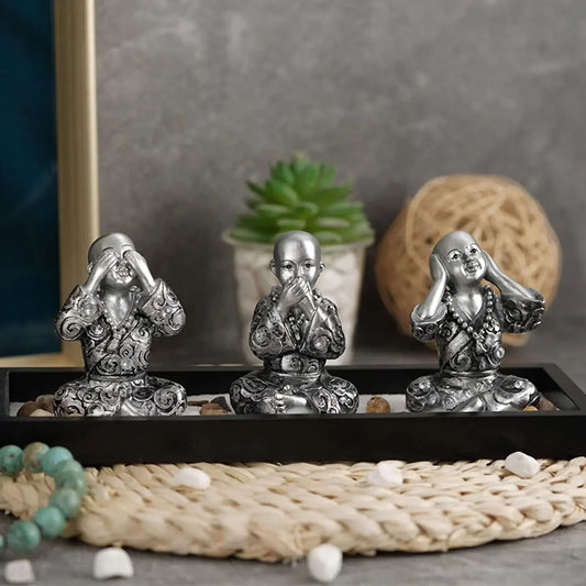 Three Monk Figurines Sandstone Kung Fu Monk Statues for Home Garden and Office