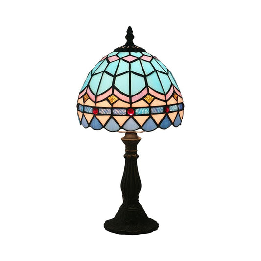 Tiffany-Style Stained Glass Table Lamp with Leaded Lines