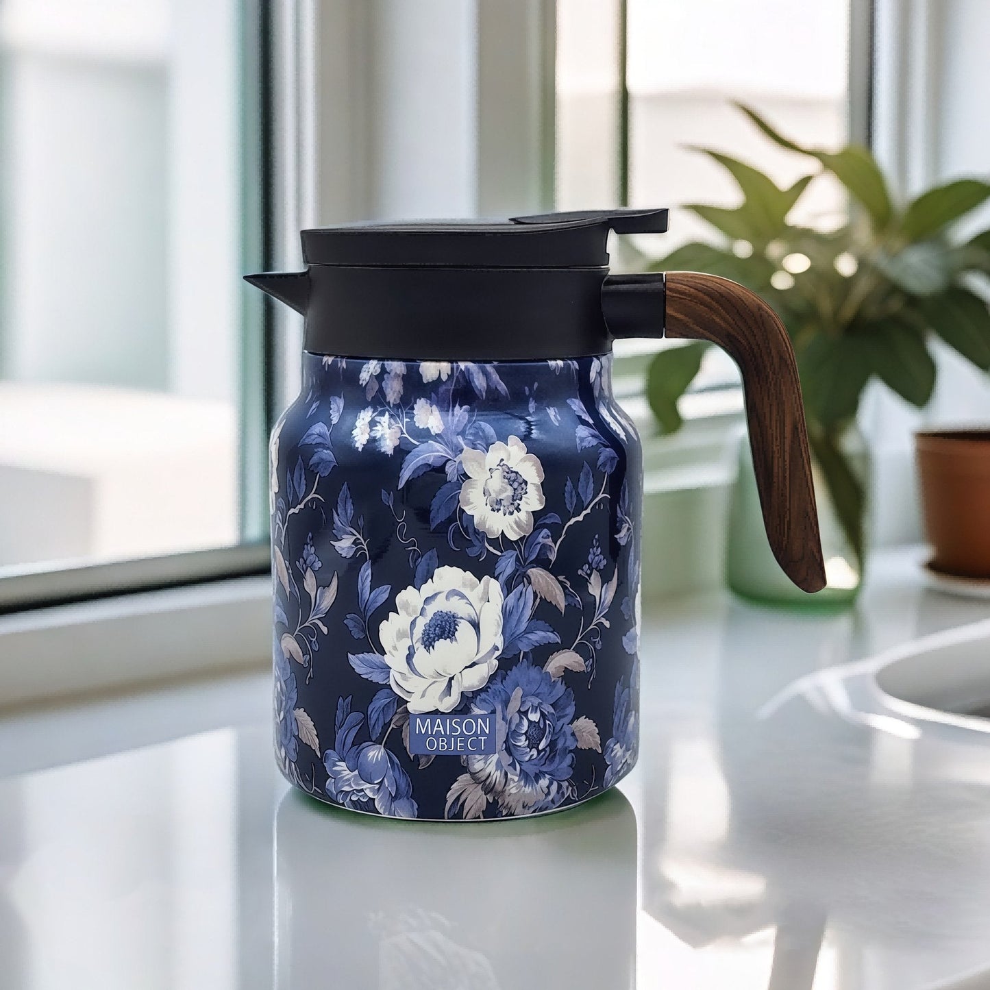 Vintage Floral Tea Thermos Flask Insulated Tea Carafe with One Hand Pour