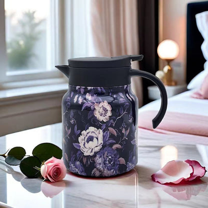 Vintage Floral Tea Thermos Flask Insulated Tea Carafe with One Hand Pour