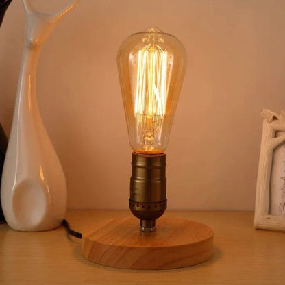 Vintage-Inspired Wood Base Table Lamp Warm Light Bedroom Desk Lighting