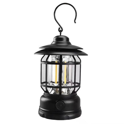 Vintage LED Camping Lantern Portable Retro Outdoor Hanging Lantern with Magnetic Base