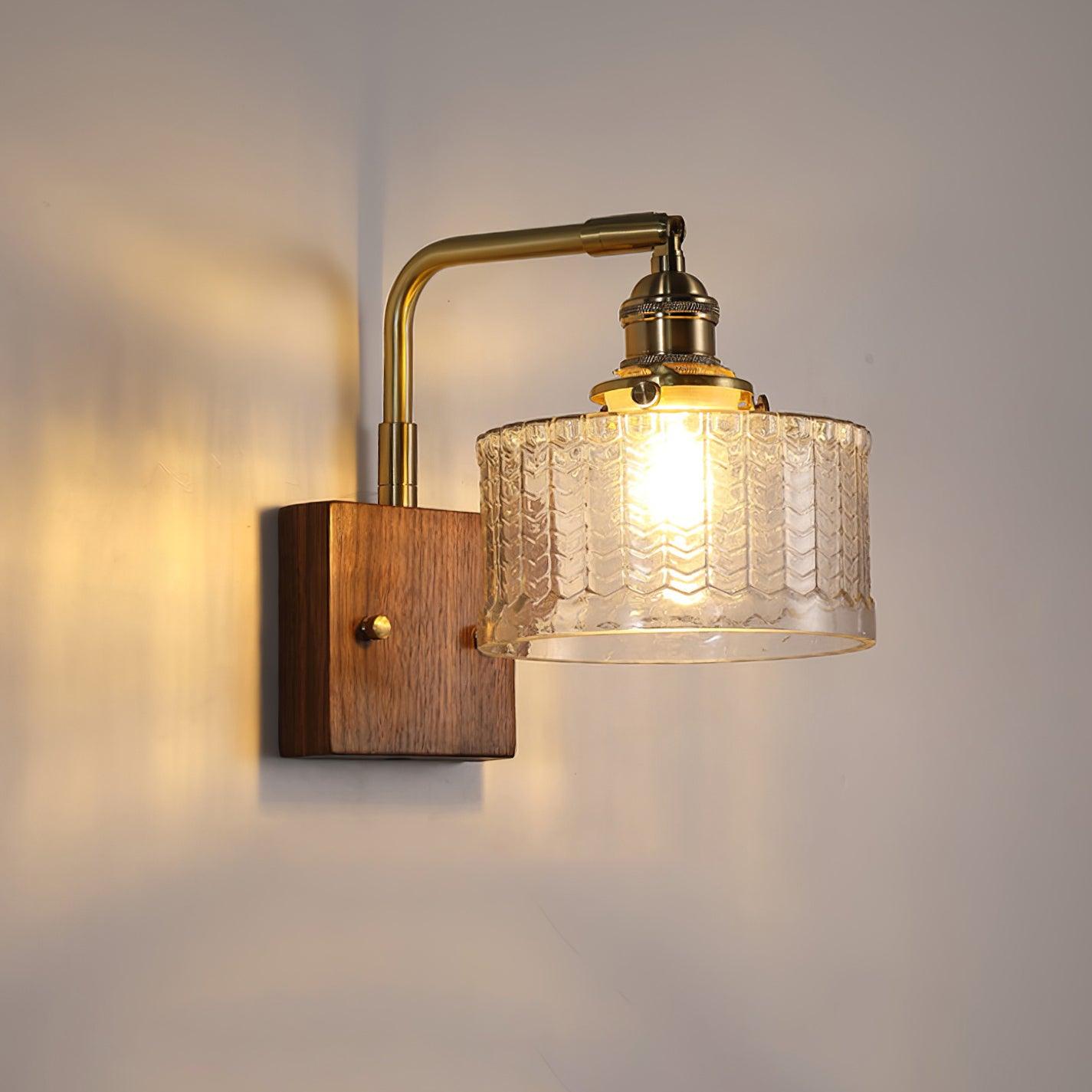 Wall Lamp with Soft Relaxing Light Natural Wood and Glass Design