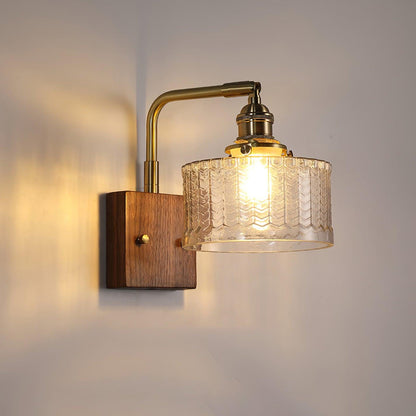 Wall Lamp with Soft Relaxing Light Natural Wood and Glass Design