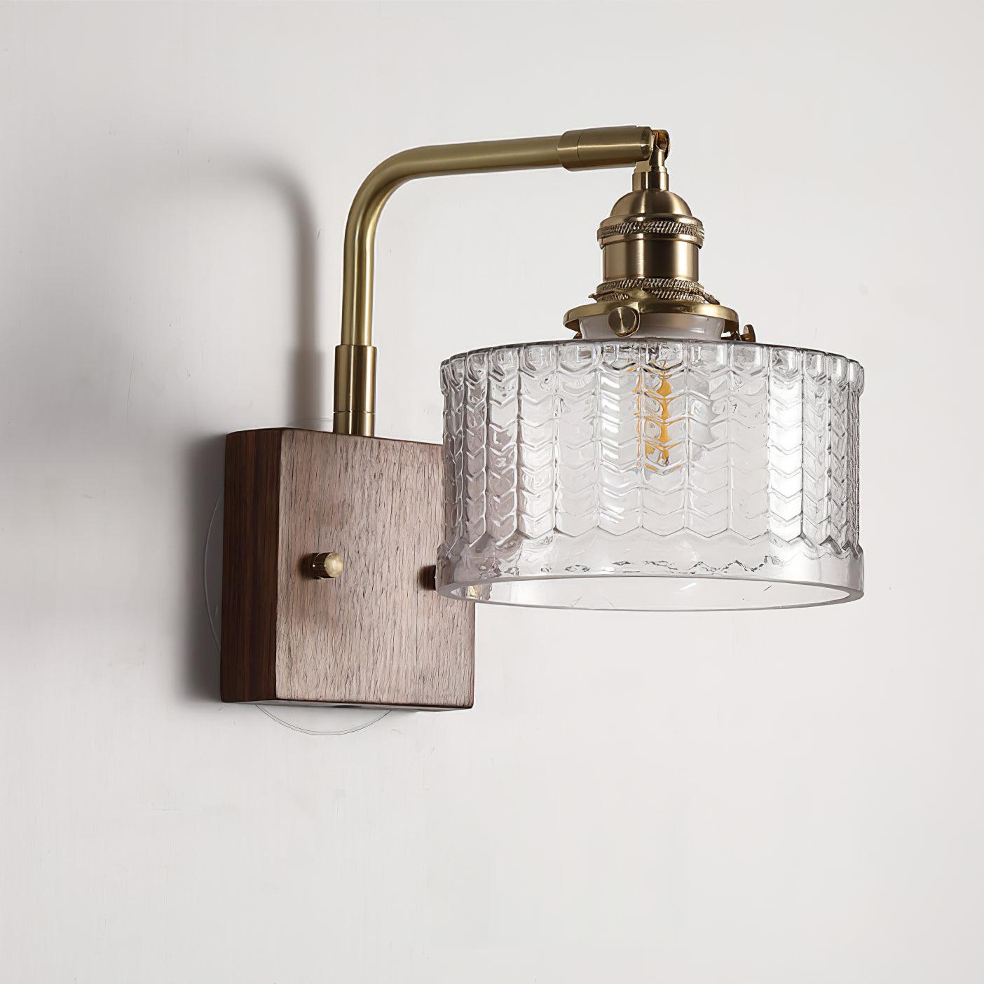 Wall Lamp with Soft Relaxing Light Natural Wood and Glass Design