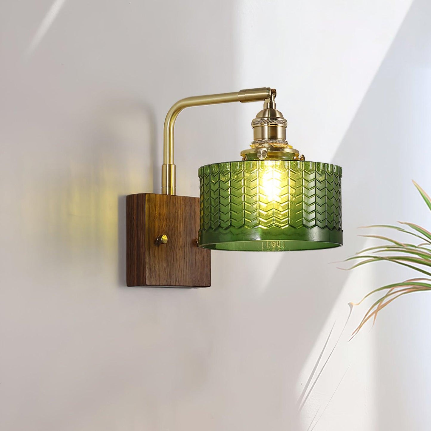Wall Lamp with Soft Relaxing Light Natural Wood and Glass Design