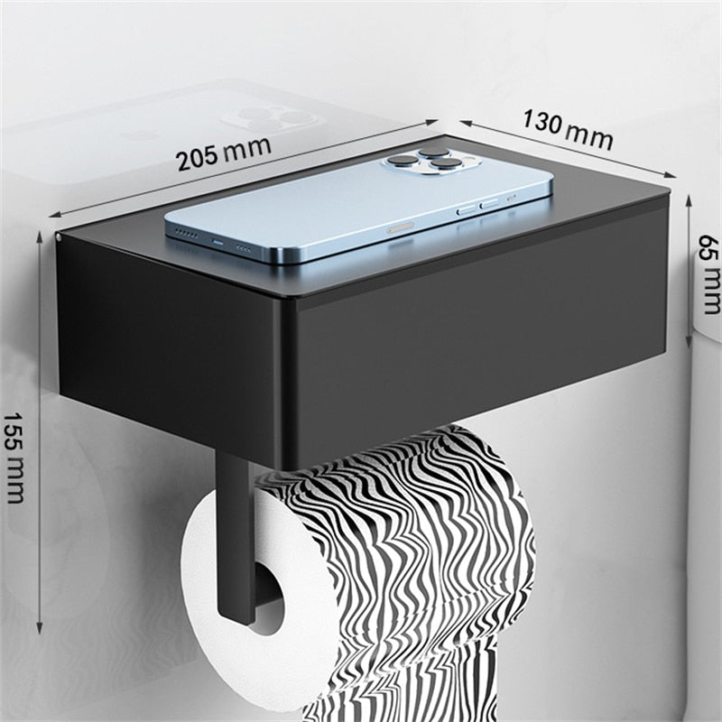 Wall Mounted Toilet Paper Holder Storage Shelf Steel Organizer