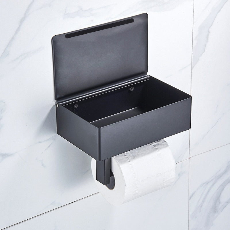 Wall Mounted Toilet Paper Holder Storage Shelf Steel Organizer