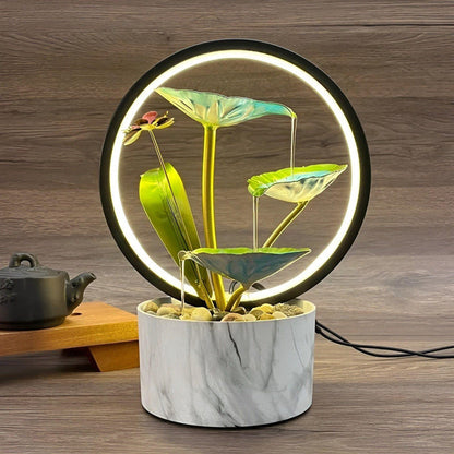 Water Fountain Table Lamp LED Indoor Waterfall Lamp Relaxing Desk Decor for Home Office
