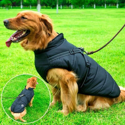Waterproof Dog Coat with Built-In Harness – Warm Windproof & Reflective Jacket