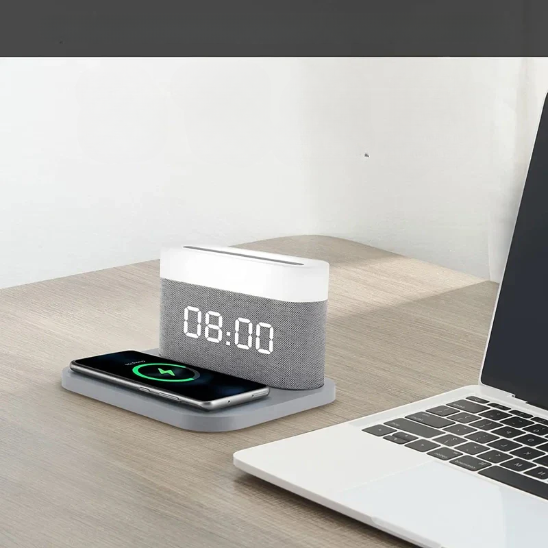 Wireless Charging Alarm Clock LED Display Fast Qi Charging Station Bedside Digital Clock Nightstand Charger