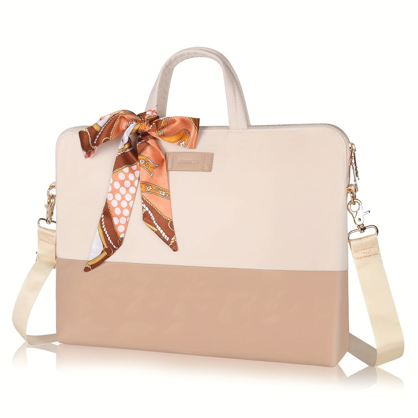 Women Laptop Handbag Stylish Work Tote Bag with Scarf Detail Adjustable Straps and Large Capacity