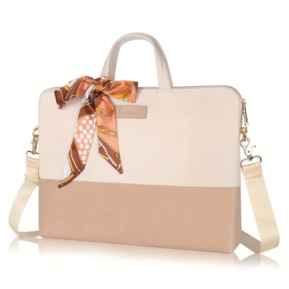 Women Laptop Handbag Stylish Work Tote Bag with Scarf Detail Adjustable Straps and Large Capacity