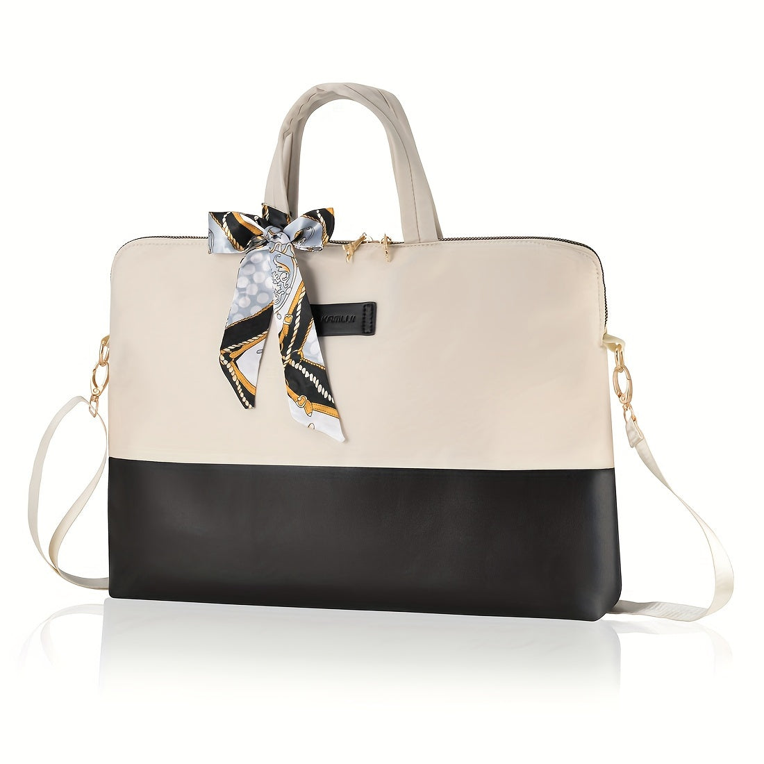 Women Laptop Handbag Stylish Work Tote Bag with Scarf Detail Adjustable Straps and Large Capacity