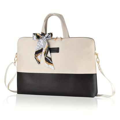 Women Laptop Handbag Stylish Work Tote Bag with Scarf Detail Adjustable Straps and Large Capacity