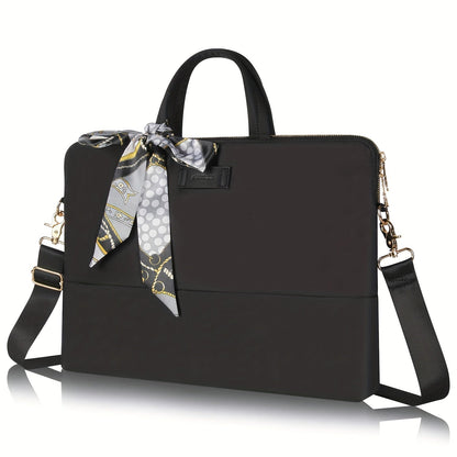 Women Laptop Handbag Stylish Work Tote Bag with Scarf Detail Adjustable Straps and Large Capacity