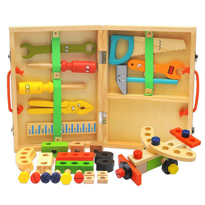 Wooden Montessori Tool Set Kids Wooden Tool Box Educational Pretend Play Construction Toy
