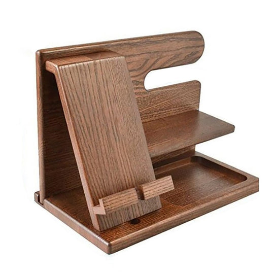 Wooden Phone Charging Station Desk Organizer Stand Bedside Nightstand Storage Holder