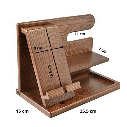 Wooden Phone Charging Station Desk Organizer Stand Bedside Nightstand Storage Holder