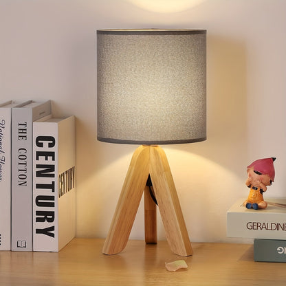 Wooden Tripod Table Lamp Modern Home Lighting Bedside Living Room Decor