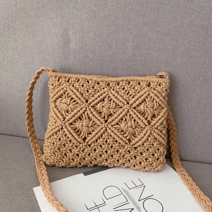 Woven Crossbody Bag with Zipper Stylish Shoulder Bag Adjustable Strap Lightweight Everyday Travel Purse