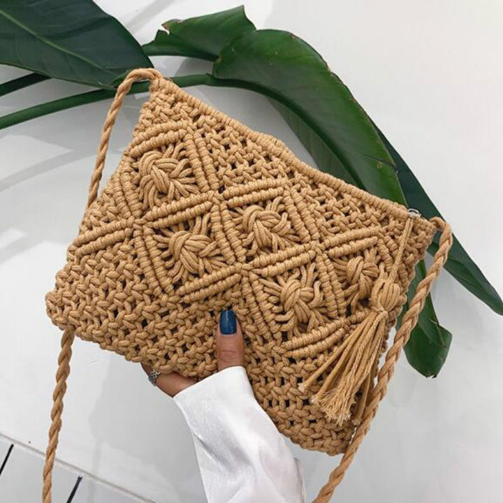 Woven Crossbody Bag with Zipper Stylish Shoulder Bag Adjustable Strap Lightweight Everyday Travel Purse