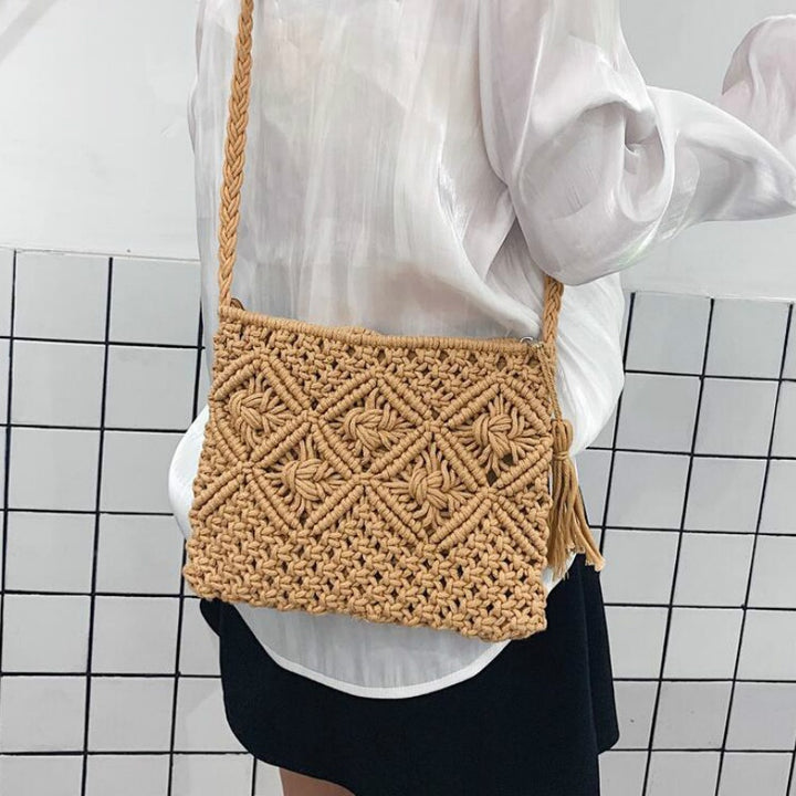 Woven Crossbody Bag with Zipper Stylish Shoulder Bag Adjustable Strap Lightweight Everyday Travel Purse